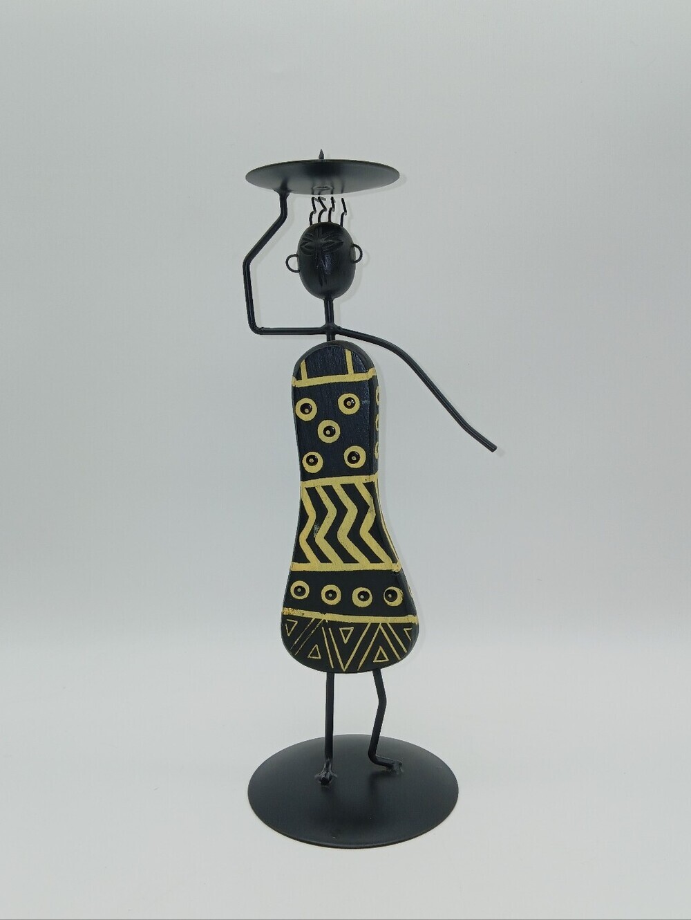 African Tribal Wood and Metal Candlesticks Folk Art Figure